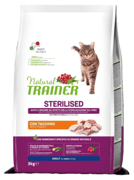 TRAINER Natural Cat Sterilised krůtí maso 3kg