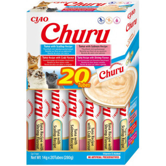 Churu cat masové pyré mix - tuňák, mořské plody 280g