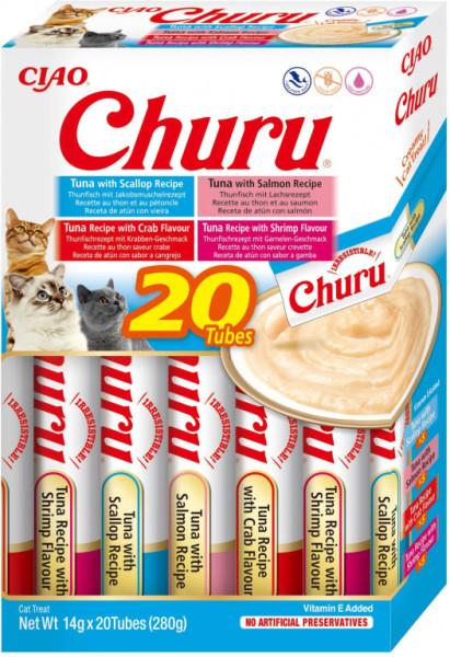 Churu cat masové pyré mix - tuňák, mořské plody 280g