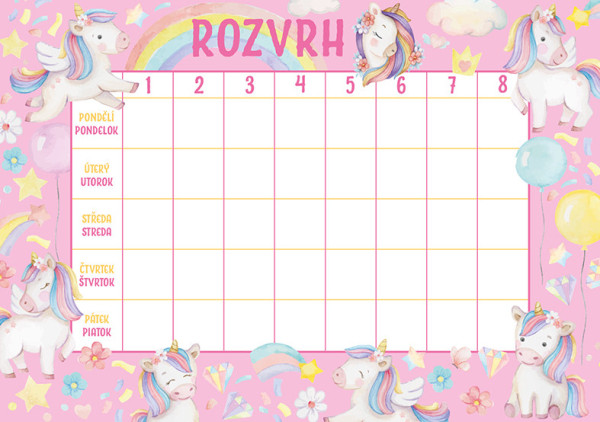 Rozvrh hodin Jednorožci
