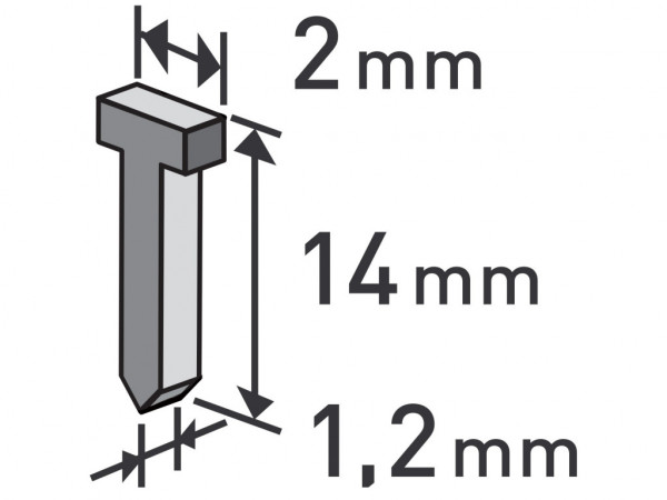 gwoździe, opak. 1000 szt, 14mm, 2,0x0,52x1,2mm