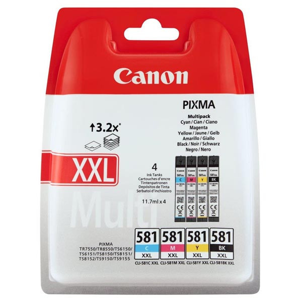 Canon originální ink CLI-581 XXL CMYK Multi Pack, CMYK, 4*11.7ml, 1998C005, very high capacity,