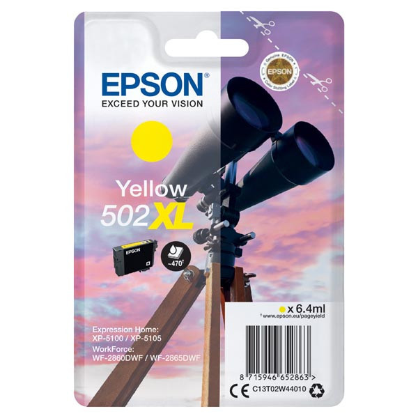 Epson originální ink C13T02W44010, 502XL, T02W440, yellow, 470str., 6.4ml, Epson XP-5100, XP-510