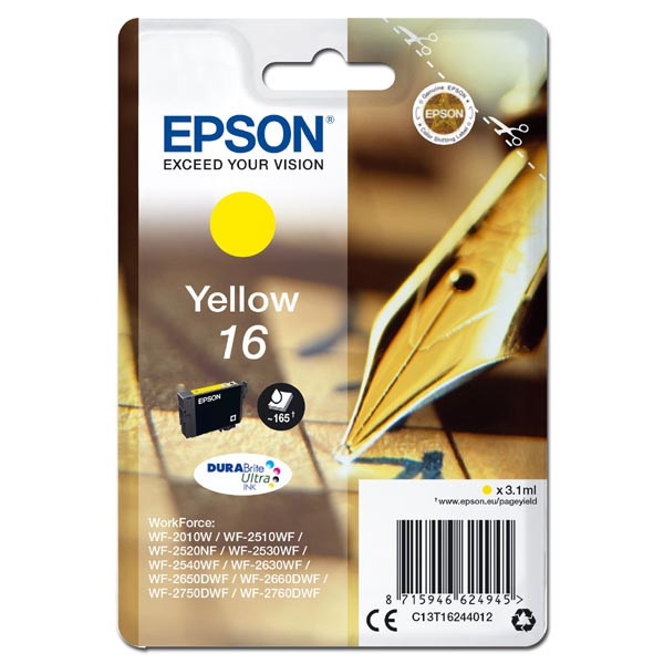 Epson originální ink C13T16244012, T162440, yellow, 3.1ml, Epson WorkForce WF-2540WF, WF-2530WF,