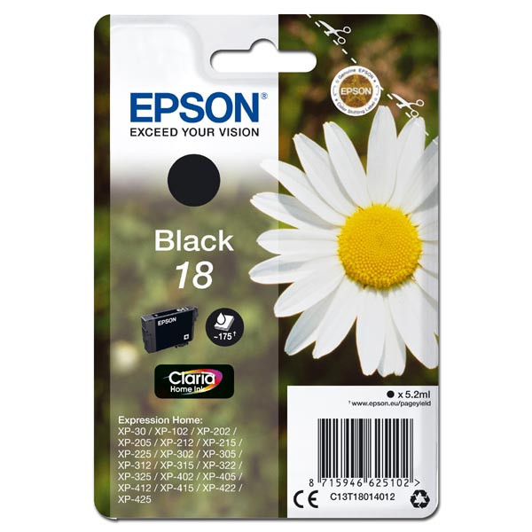 Epson originální ink C13T18014012, T180140, black, 5,2ml, Epson Expression Home XP-102, XP-402,