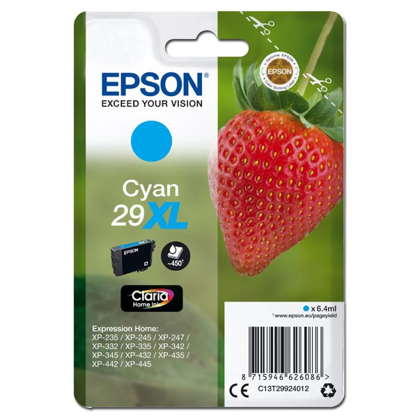 Epson originální ink C13T29924012, T29XL, cyan, 6,4ml, Epson Expression Home XP-235,XP-332,XP-33