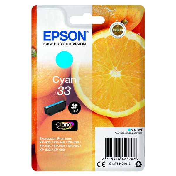 Epson originální ink C13T33424012, T33, cyan, 4,5ml, Epson Expression Home a Premium XP-530,630,