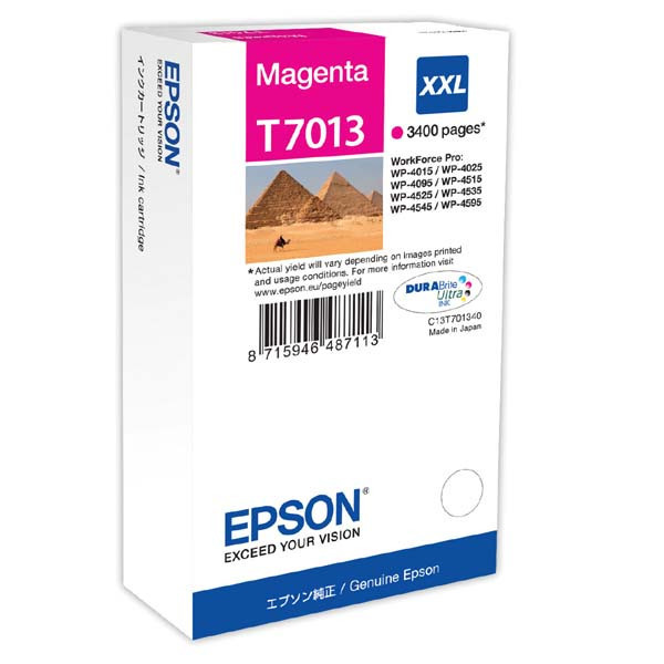 Epson originální ink C13T70134010, XXL, magenta, 3400str., Epson WorkForce Pro WP4000, 4500 seri