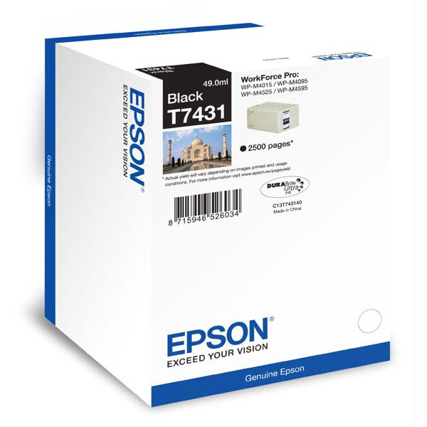 Epson originální ink C13T74314010, black, 2500str., 49ml, Epson WorkForce Pro WP-M4525 DNF, WP-M