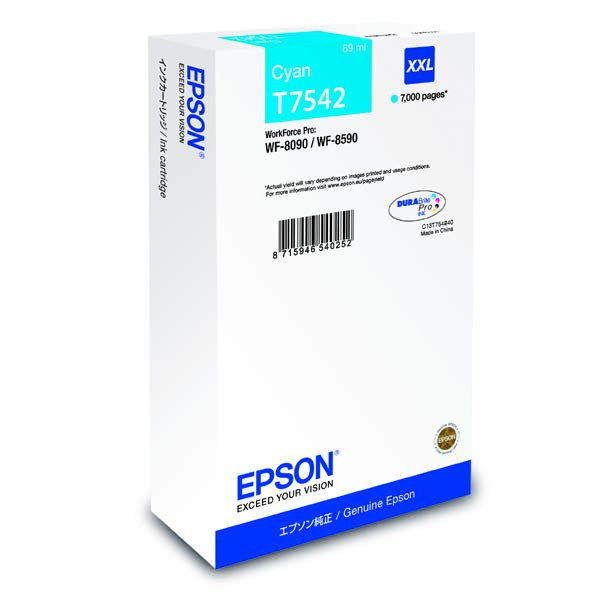 Epson originální ink C13T754240, T7542, XXL, cyan, 69ml, Epson WorkForce Pro WF-8090DW, WF-8590D