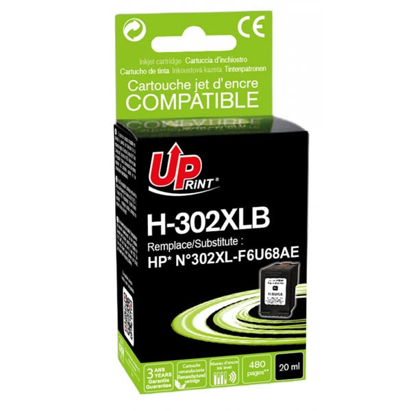 UPrint kompatibilní ink s F6U68AE, HP 302XL, black, 480str., 20ml, H-302XLB, pro HP OJ 3830,3834