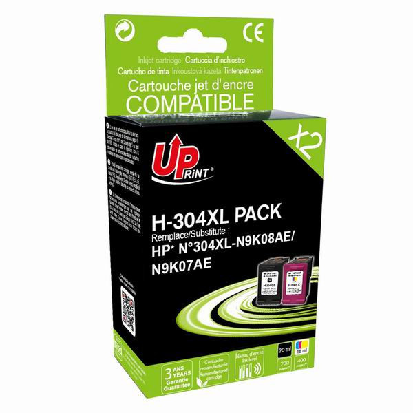UPrint kompatibilní ink s N9K08AE+N9K07AE, HP 304XL, black/color, 700/400str., 20/18ml, H-304XL