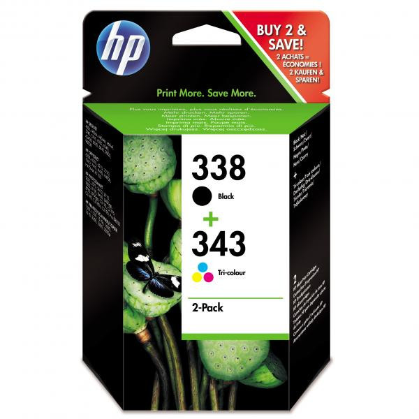 HP originální ink SD449EE, HP 338 + HP 343, black/color, 480/330str., 2ks, HP 2-Pack, C8765EE +