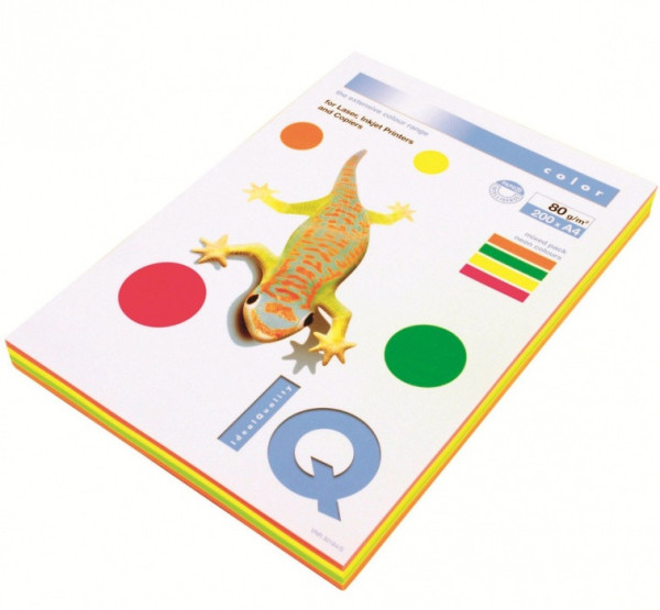 Barevný papír IQ - A4, 80g, neon mix color 4 x 50 listů,  IQC480/N-RB