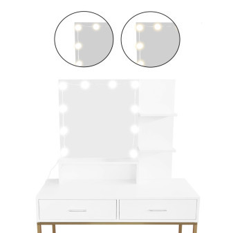 Aga Toaletní stolek se zrcadlem a LED osvětlením + taburet Matný bílý