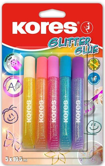 Klej dekoracyjny Kores Glitter Glue pastel, 10,5 ml, 5 kolorów (75001)