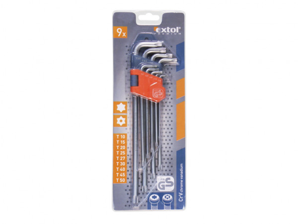 Klucze trzpieniowe TORX przedłużone, komplet 9 szt., T10-50