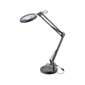 lampa stołowa z lupą, zasilacz USB, czarna, 2400lm, 3 barwy światła, powiększenie 5x