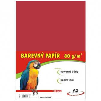 Papier kolorowy A3 100 szt. 80g czerwony