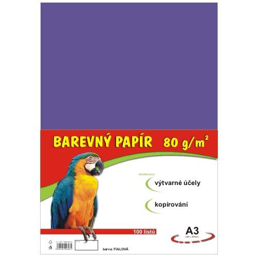 Papír barevný A3 100ks 80g fialový