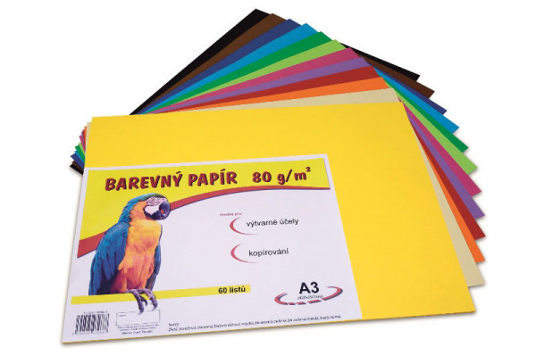 Barevný papír A3 60 ks 80g mix 12 barev