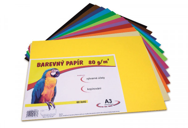 Papier kolorowy A3 60 szt 80g mix 12 kolorów