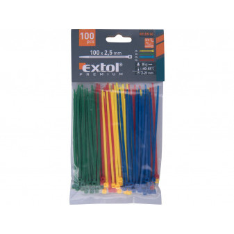 pásky stahovací barevné, 100x2,5mm, 100ks, (4x25ks), 4 barvy, nylon PA66