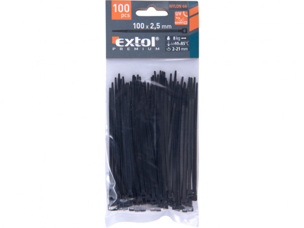 opaski kablowe czarne, 100x2,5mm, 100szt, nylon PA66