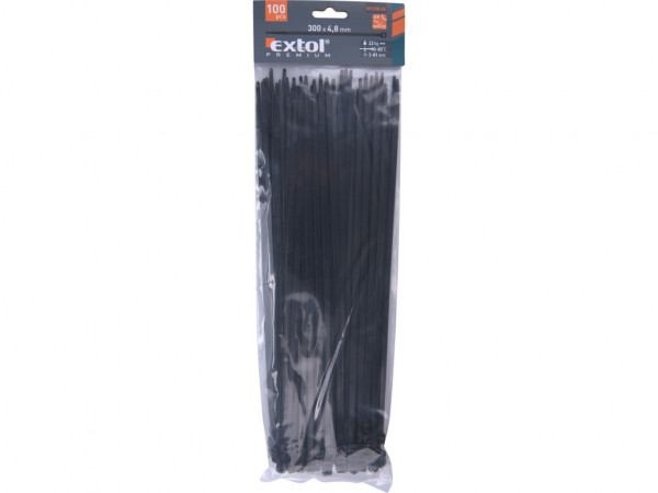 opaski kablowe czarne, 300x4,8mm, 100 szt, nylon PA66