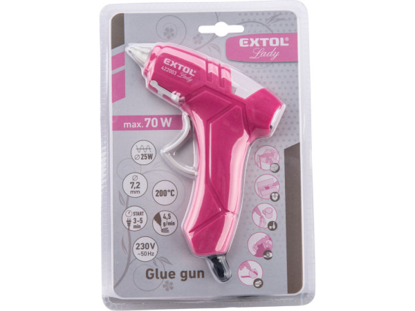 pistole tavná lepící, ?7,2mm, 25W, růžová, EXTOL LADY