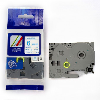 Alternativní páska Brother TZ-213 / TZe-213, 6mm x 8m, modrý tisk / bílý podklad