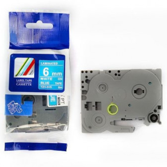 Alternativní páska Brother TZ-515 / TZe-515, 6mm x 8m, bílý tisk / modrý podklad