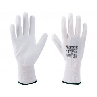 rukavice z polyesteru polomáčené v PU, bílé, velikost 8'