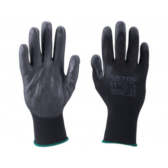 rukavice z polyesteru polomáčené v PU, černé, velikost 8'