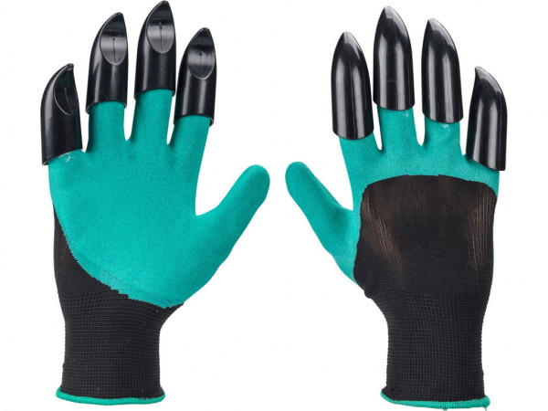 rukavice zahradní polyesterové s latexem a drápy na pravé ruce, velikost 8'