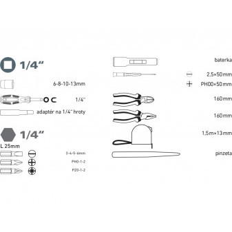 sada nářadí 24ks, 1/4'