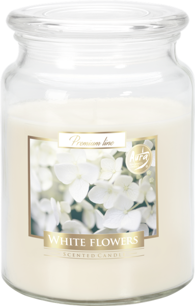 Vonná sviečka v skle s viečkom Biele kvety, 500g 100 hodín, SND 99-179