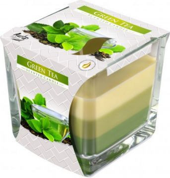 Trójkolorowa świeca zapachowa w szkle Zielona herbata SNK80-83