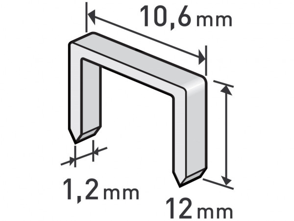 spony, balení 1000ks, 12mm, 10,6x0,52x1,2mm