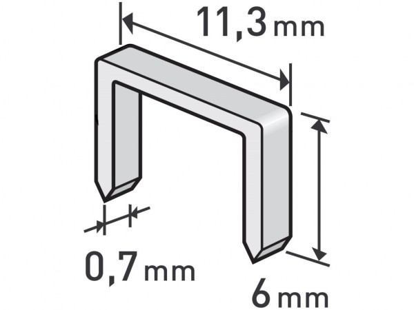 spony, balení 1000ks, 6mm, 11,3x0,52x0,70mm