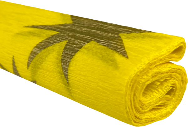 Krepový papír - Zlaté hvězdy na žlutém 0,5x2m 28 g/m2 C05D62