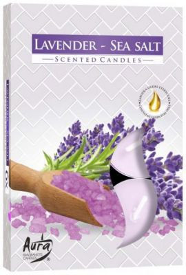 Vonná čajová sviečka Lavender Sea (levanduľa morská soľ) 6 ks v krabičke P15-185