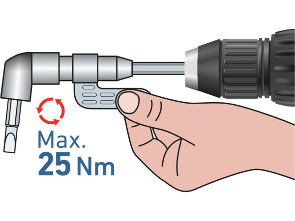 úhlový nástavec/držák hrotů do vrtačky, 1/4'x140mm (105°) s magnetem