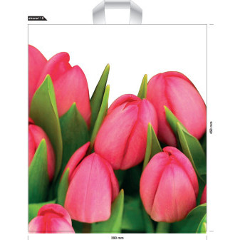 Plastikowa torebka prezentowa z nadrukiem - Tulipany 100 szt, 2,78 CZK/szt